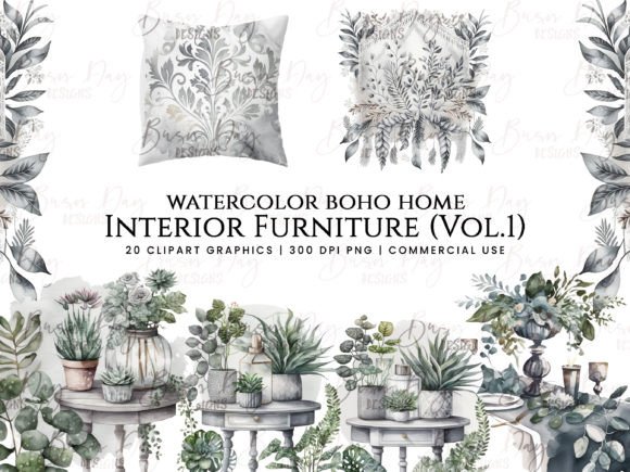 Download Watercolor Boho Home Interior Furniture - Boho home Collection